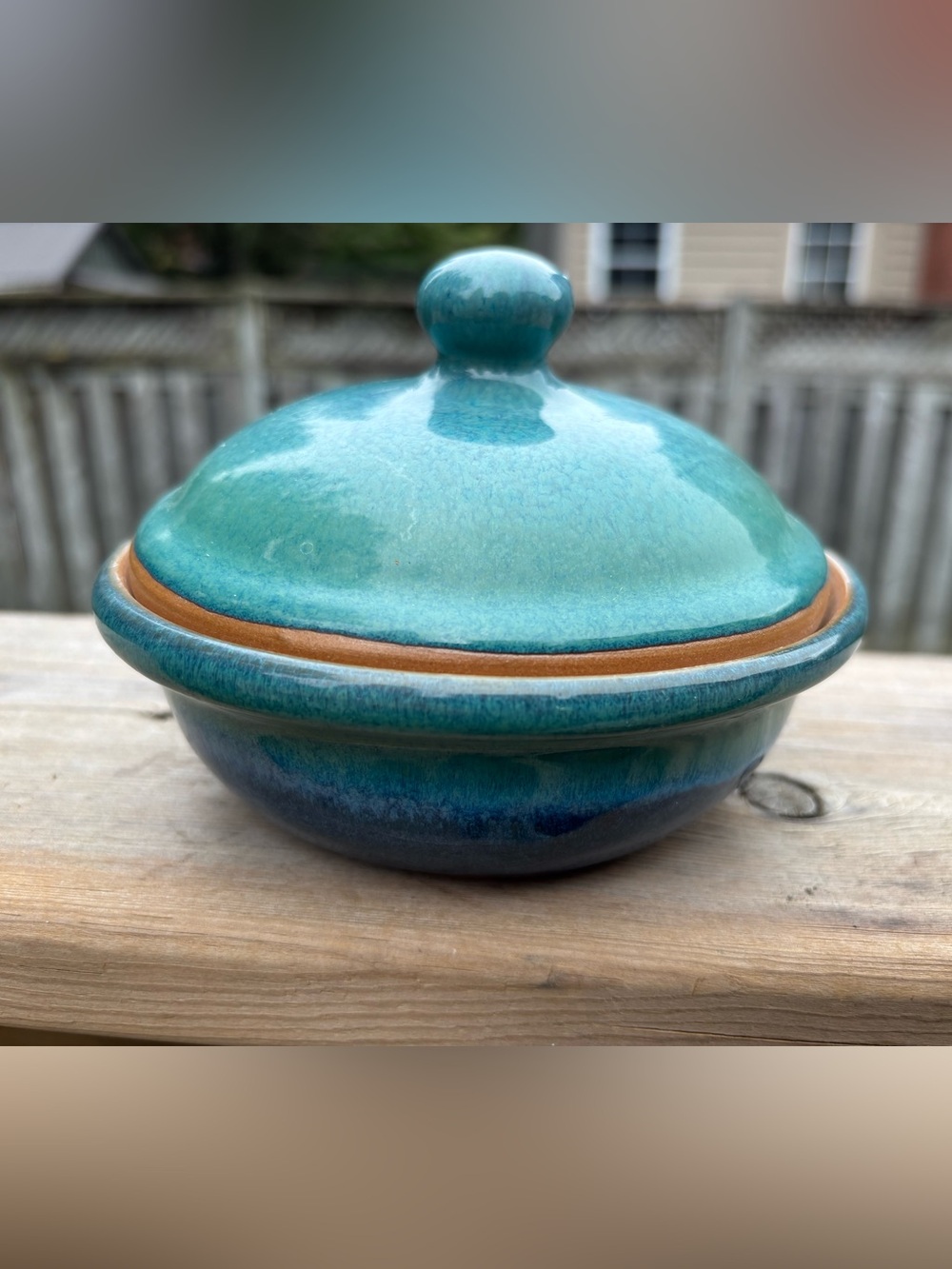 Vintage Hutton House Ceramic Lidded Bowl - Teal Studio Pottery London Ontario